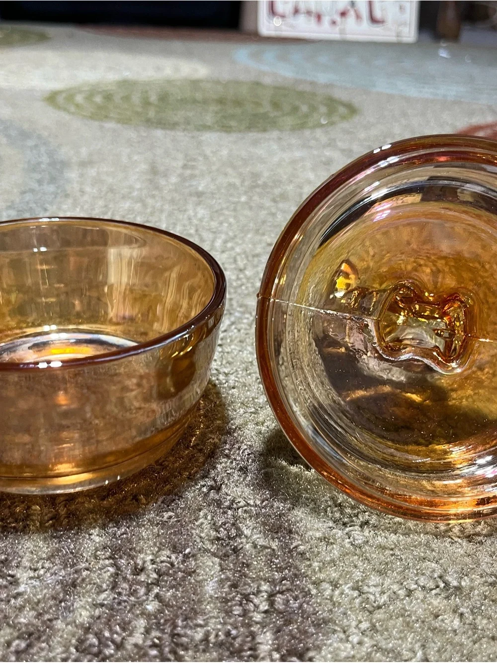 Amber Glass Deer Trinket Jar - Decorative Home Accent. Jeanette Glass